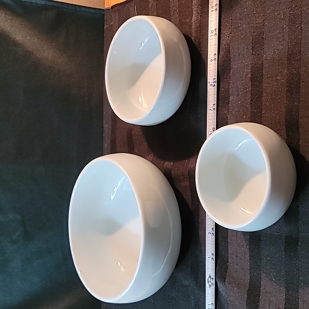 3 piece serving dish set in white with asain text on bottom EUC Gently loved